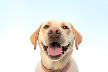 Adorable labrador retriever. Studio portrait of cute and playful brown dog. Isolated on white background purebred puppy captivates with its friendly expression happy eyes and tongue playfully