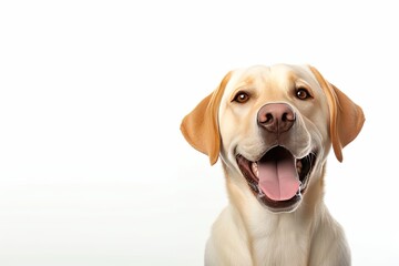 Adorable labrador retriever. Studio portrait of cute and playful brown dog. Isolated on white...