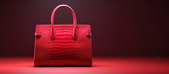 Red gradient crocodile handbag. - obrazy, fototapety, plakaty