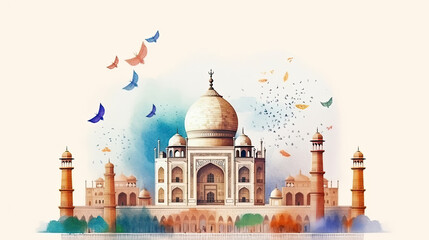 3d illustration of Hand Painted watercolor india independence day, AI Generated