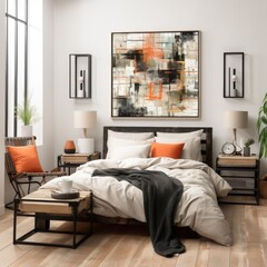 Modern and Inviting Bedroom with Black and White Color Scheme
