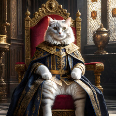Cute fluffy can king sitting on the throne