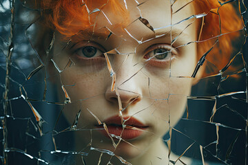 a woman's face encased in glass