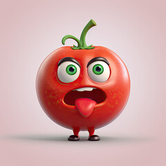3D Illustration of tomato character that is drawn in cartoon style, AI Generated