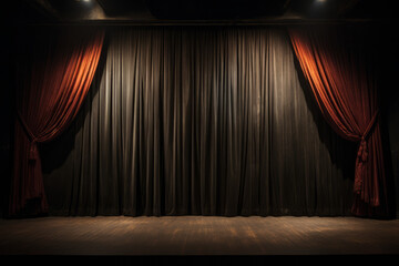 Grimdark stage curtains, downstage and main valance of theatre - obrazy, fototapety, plakaty