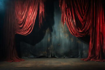 Horror stage curtains, downstage and main valance of theatre