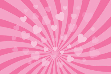 Abstract striped pink background with hearts.