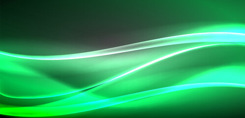 Neon-lit waves surge across background, mesmerizing dance of luminescence and motion. Dynamic backdrop captures essence of energy and modern aesthetics