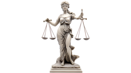 Statue Of Lady Justice isolated on white background. Generative Ai.