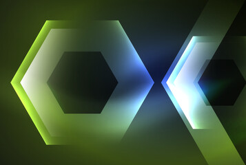 Arrow hexagon neon light glowing shapes background. Vector illustration For Wallpaper, Banner, Background, Card, Book Illustration, landing page