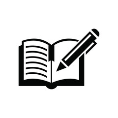Book and Pen vector icon, Black and white.