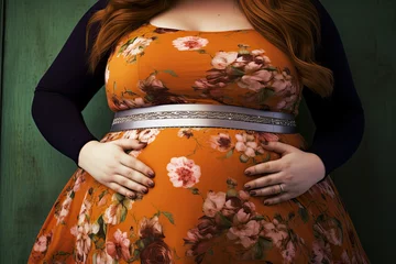 Fotobehang overweight woman, obesity belly © Kien
