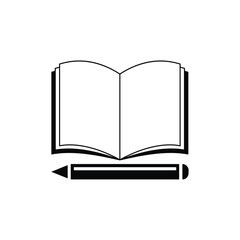 Book and Pen vector icon, Black and white.