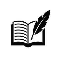 Book and Pen vector icon, Black and white.