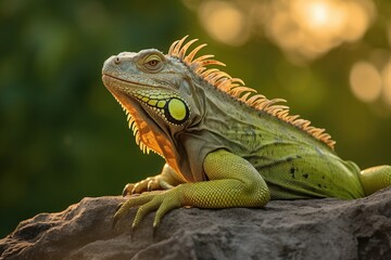  Iguana basking on a rock in natural sunlight