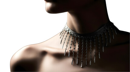 Unrecognizable woman wearing modern decorative jewelry close-up. Generative Ai.