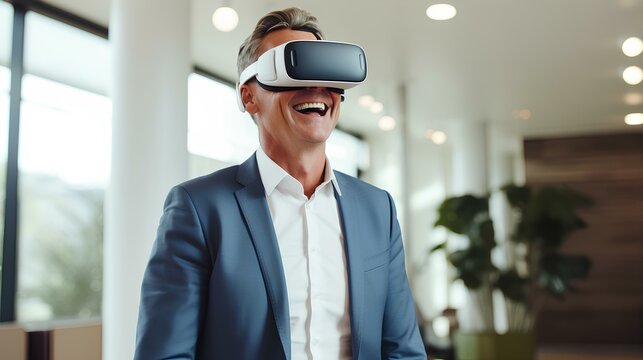 An innovative tech leader exploring new digital experiences with a virtual reality headset. generative AI