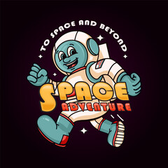 Astronaut mascot cartoon character exploring space. Suitable for logos, mascots, t-shirts, stickers and posters