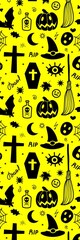 Yellow and black Bookmark with funny Halloween characters