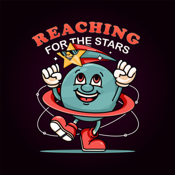 Cute planetary character reaching for the stars.  Suitable for logos, mascots, t-shirts, stickers and posters