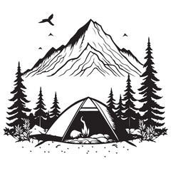 hand drawn mountain range silhouette vector illustration