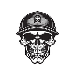 skull logo concept black and white color hand drawn vector illustration