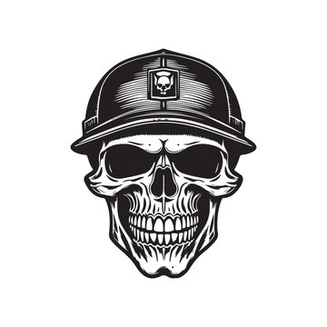 skull logo concept black and white color hand drawn vector illustration