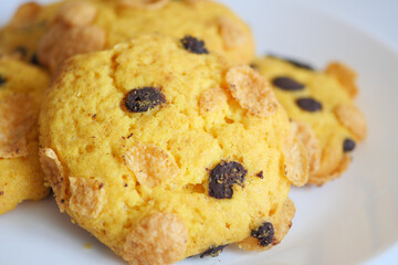 stack of whole meal cookies on wooden background