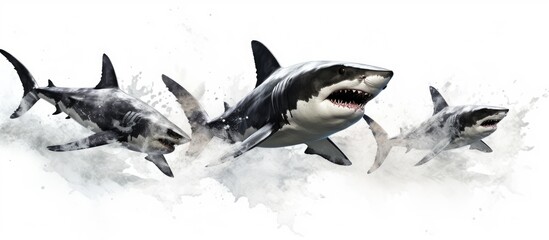 Grey sharks transformed into black tip sharks. - obrazy, fototapety, plakaty