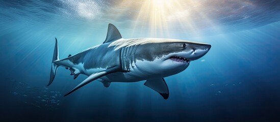 Sunlit Great White Shark with injury.