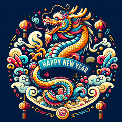 Greeting card for Chinese New Year 2024 with dragon