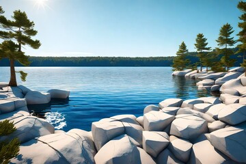 Sculptural representation of Sebago Lake, with a focus on capturing the natural contours and beauty of the lake through 3D rendering, creating a tactile and immersive experience