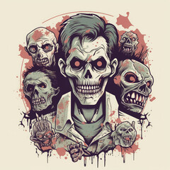 Embrace classic horror themes like zombies, ghosts, and vampires, colorful Halloween professional t-shirt design AI Generated