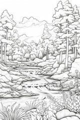 fall river clean line coloring page for Kids and adults