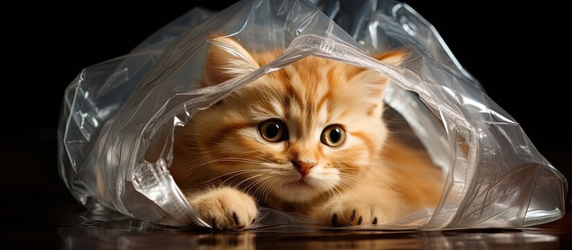Kitten enclosed in amniotic bag.