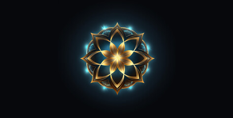 gold star on black background, A technological flower of life Style