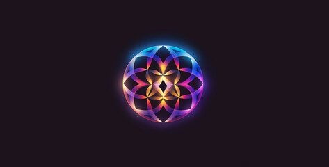 symbol on black background, A technological flower of life Style