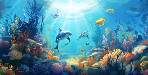 Fototapeta premium coral reef with fish and coral, coral reef with fish, coral reef and fish
