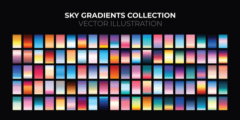 Sky, Sunset, sunrise gradient bundle. Sky backgrounds for nature landscapes. Vector poster or minimal card templates set. Great for web design or as phone wallpapers.
