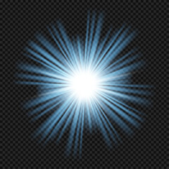 Vector blue glowing light burst glow bright star violet sun rays light effect flare of sunshine