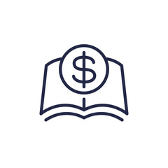 Financial literacy line icon with a book - obrazy, fototapety, plakaty