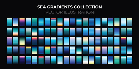 Set of Sea colorful gradient illustration. Vector poster or minimal card templates set. Great for web design or as phone wallpapers. Illustration.