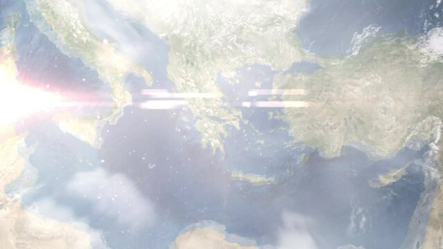 Zoom in from space and focus on Corinth, Greece. 3D Animation. Background for travel intro. Elements of this image furnished by NASA