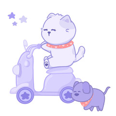 Cute cat driving a scooter concept illustration daily routine PNG