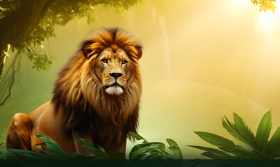 lion is in the forest background