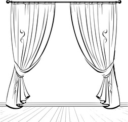 Living Curtains Vintage Outline Icon In Hand-drawn Style