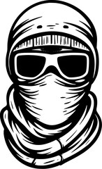 Winter Activity Ski Mask Vintage Outline Icon In Hand-drawn Style