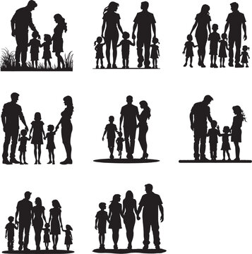 Set of family silhouette black and white vector