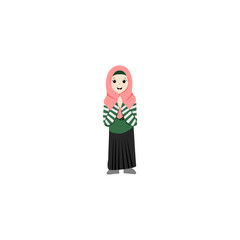 set of women with pink headscarves and green clothes handmade