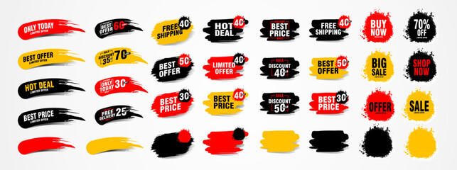 Collection of brush stroke sale, stickers and tags banners, sales label collection suitable for design promotion media - obrazy, fototapety, plakaty